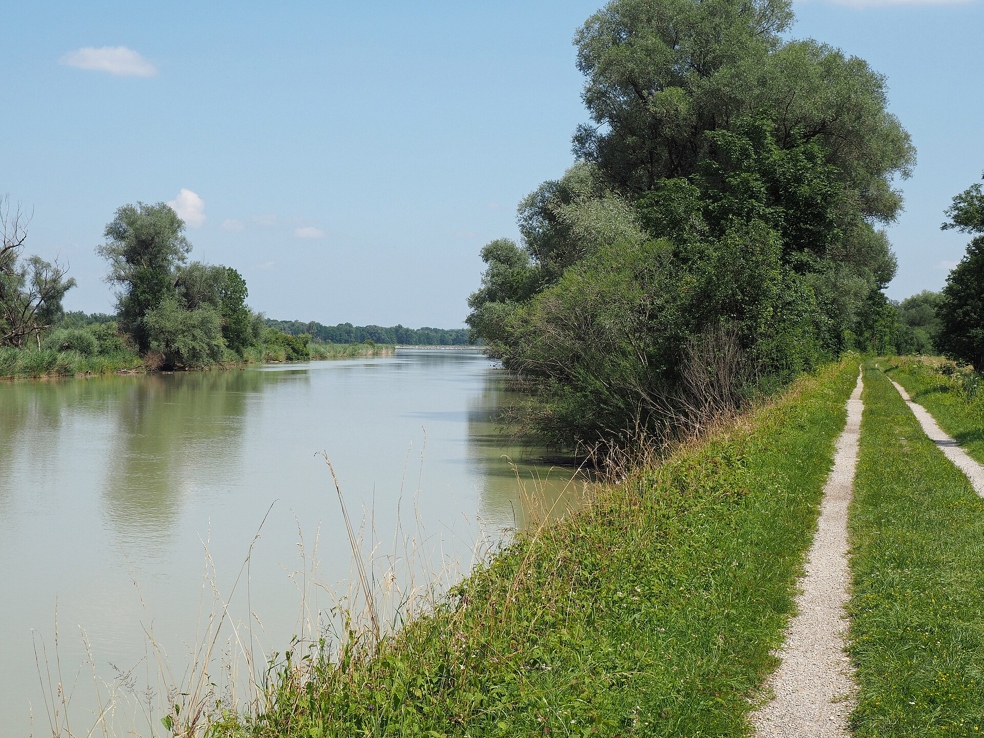 Weg am Isardamm vor dem Echinger Stausee